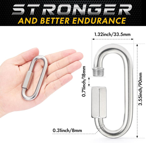sprookber Stainless Steel Chain Quick Links - 304 Stainless Stee Chain Connector, Screw Carabiner, Chain Hooks, set of 6 by sprookber