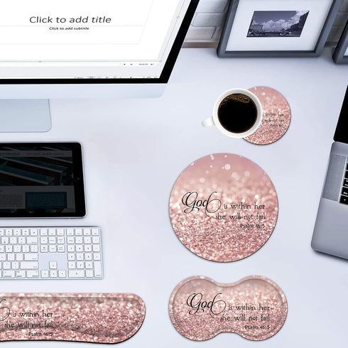Keyboard Wrist Rest + Mouse Pad + Mouse Wrist Rest Support Set, Ergonomic Memory Foam, 4Pcs for Office
