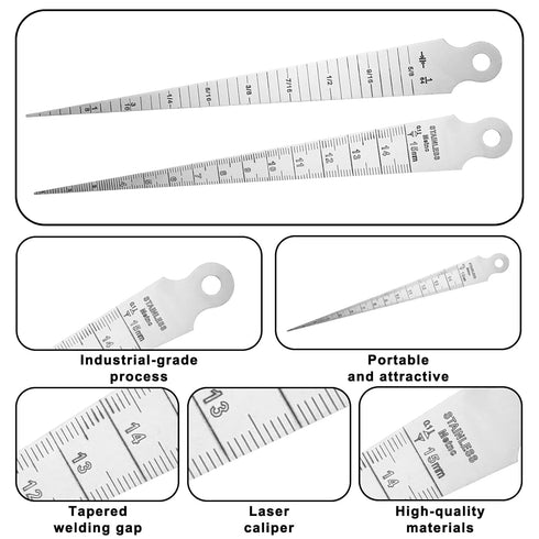 Vin Beauty 1-15mm Inch 5/8" 15mm 1/32" 1.0mm Taper Gauge Taper Welding Gauge & Metric Stainless Steel Double Sided Max