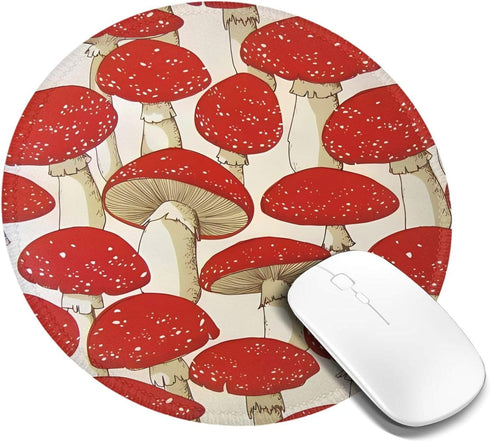 JaoXer 8-Inch Red White Mushroom Round Mouse Pad - Your Desk Companion for Office, Desktop, Laptop, Personal Computers