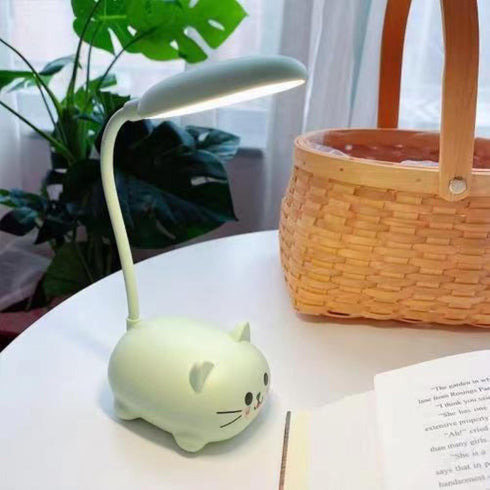 LED Desk Lamp, Mini Cat Night Light, Portable USB Rechargeable Reading Light for Children's Bedroom, Foldable (Green)