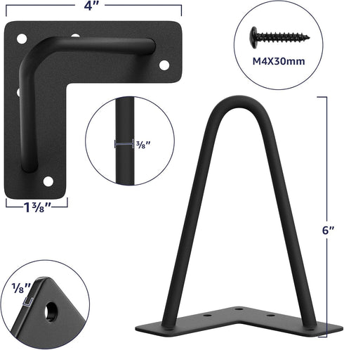 6 Inch 4PCS SMARTSTANDARD Heavy Duty Hairpin Furniture Legs, Metal Home DIY Projects for TV Stand, Sofa, Cabinet, etc