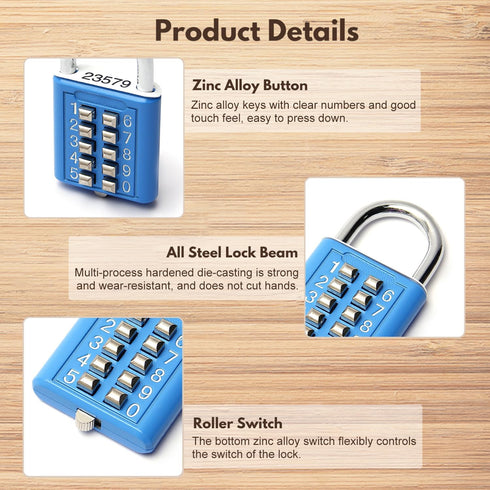 MroMax 2Pcs 10-Digit Combination Padlock Push Button Lock for Locker, Gym, Case, Drawer, Toolbox Electric White