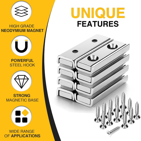 8 Pack 45Lbs 40x13.5x5mm,Silver DIYMAG Cabinet Door Magnets, Magnetic Door Catch, Drawer Magnet Catch, Strong Magnets