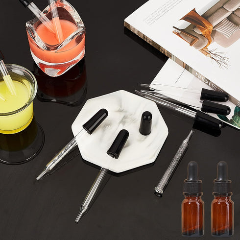 PH PandaHall 12 Set of 5ml Glass Eye Droppers - Pressure Rotating Cover Oil Droppers Pipettes for Essential Oil Bottles