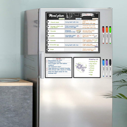 JJPRO Magnetic Dry Erase Meal Planning Whiteboard for Refrigerator, One 14.5x11" Weekly Menu Board and Two Notes
