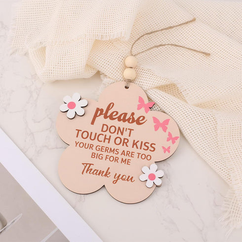 lasuroa Please Do Not Touch or Kiss Baby Sign, Wooden Dont Touch Baby Sign for Car Seat Me Stroller Tag No Touching