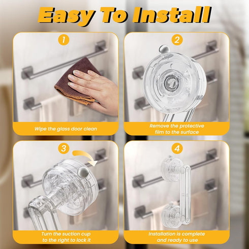 Huakaile 2 Pieces Transparent Suction Cup Handle for Sliding Glass Door, Hole-Free Waterproof Suction Grab Bars
