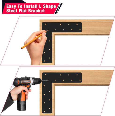 2 Pcs L Shape Flat Bracket, 12"x12" Mending Plate with Black Powder-Coated Right Angle Brackets for Repair
