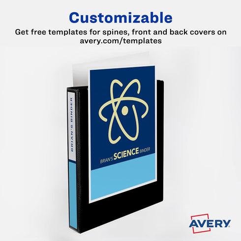 Avery Durable Clear View 3 Ring Binders, 1.5 Inch Slant Rings, Black, 2-Pack (19300)
