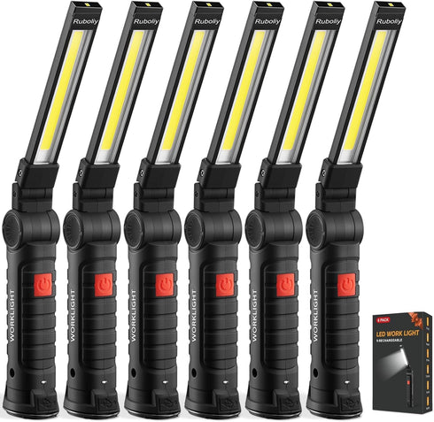 Magnetic Work Light 6Pack, Rechargeable LED Work Light with 360 Rotation, 5