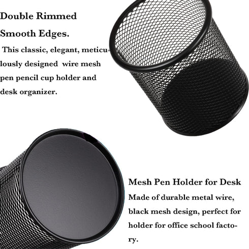 Mesh Metal Pen Holder, 6 Pack Pencil Cup for Desk Office Home, Black Pen Organizer