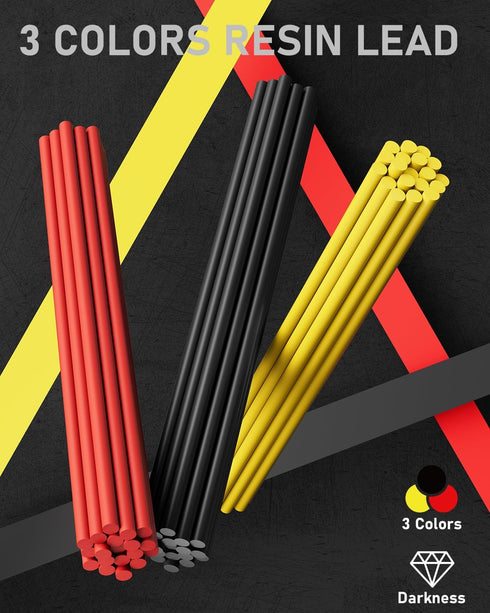 Four Candies 3PCS 1.3mm Mechanical Pencil Set with Case, Metal Heavy Duty Carpenter Pencils with 48 Refill(Red,Black,Yellow) 3Eraser, 12Eraser Refill, Weatherproof Body Outdoor Woodworking Marking by Four Candies