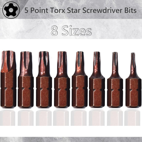 SKZIRI 8-Piece 5 Set, TS8-TS40, 1-inch Point Torx Security Screwdriver Bit Long