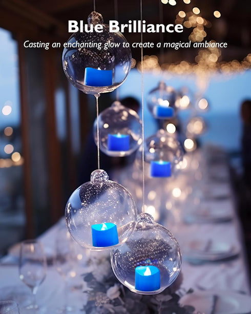 200+Hour 24-Pack Homemory Blue Tea Lights Candles Battery Operated, Flameless Flickering Fake Electric LED Colored