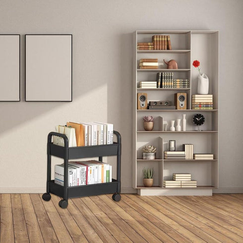 Generic 2-Tier Commercial Rolling Cart, Utility Cart with Sturdy Shelves for Kitchen, Bedroom, Office, Bathroom