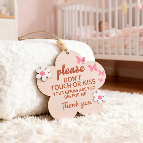 lasuroa Please Do Not Touch or Kiss Baby Sign, Wooden Dont Touch Baby Sign for Car Seat Me Stroller Tag No Touching