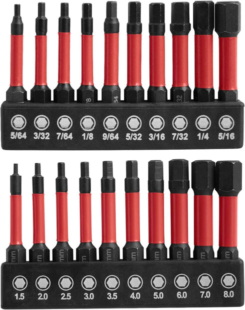 Generic Impact Allen Wrench Drill Bit Set, 20 Pieces, Hex, S2 Steel, Red,