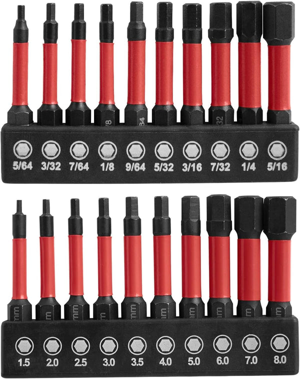 Generic Impact Allen Wrench Drill Bit Set, 20 Pieces, Hex, S2 Steel, Red,