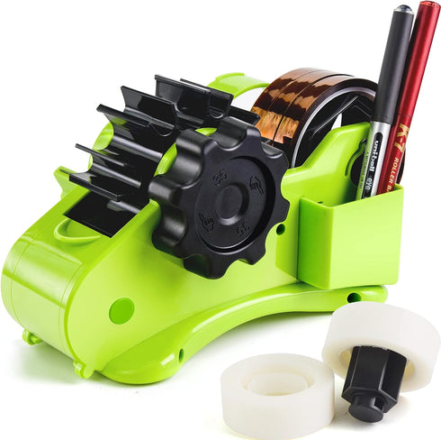 Green Packaging Tape Dispenser with Compartment Slot and 1"& 3" Dual-roll cores,semi-Automatic Desk 3/4" Heat Tape Dispenser & Cut, Designed for Office,School and Warehouse. by zhajiang