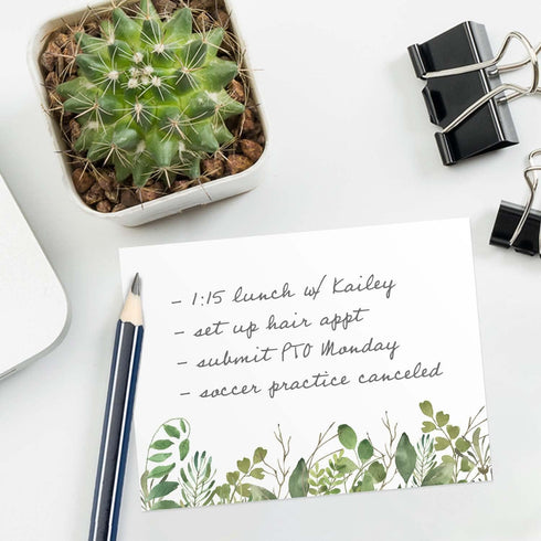 Watercolor Wild Greenery Sticky Note Pads, 4" x 3", Set of 6 Pads, 50 Sheets Per Pad, Made in USA