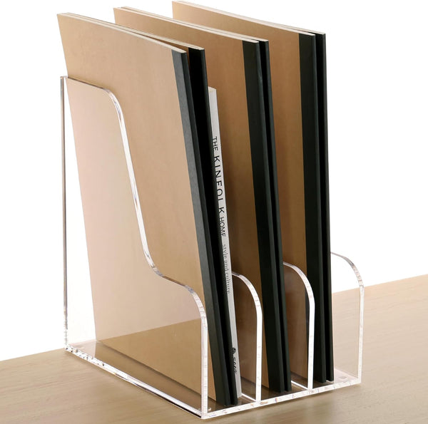SANRUI Desk Organizer, Acrylic Magazine File Holder with 3 Vertical Compartments, Clear File Sorter for Office Home