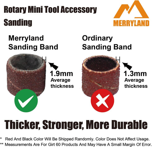 Merryland Drum Sander Sanding Band for Dremel, 184pcs 80# 1/4" Sanding Sleeve 180pcs and 4pcs Mandrel