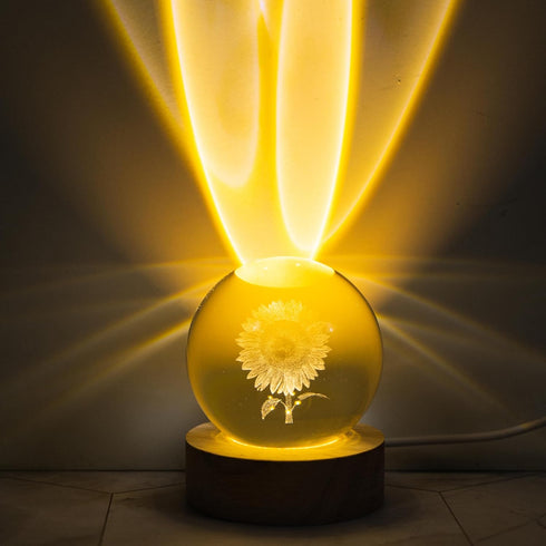 3D Laser Etched Sunflower Crystal Ball, Sunflower Decor Glass Sphere Lamp Night Light, Crystal Flower Figurines