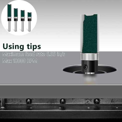 Set 4 1/4 Inch Trimming Flush Trim Router Bit Pcs Straight Cut Router Bits Shank, Carbide Tipped Pattern Template Route