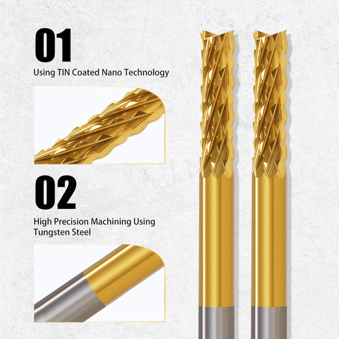 End Mill Sets, 10Pcs Titanium Coat End Mill, 1/8" Shank Micro Engraving Bits for CNC Router