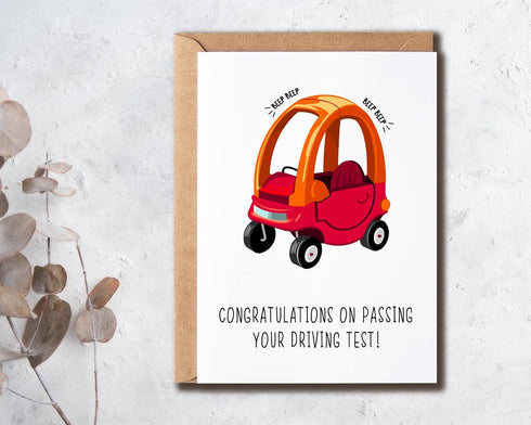BPKDesigns 5 7 Inches Congratulations Passing Driving Test Card - Funny Toy Car Greeting Card - Blank Inside - x