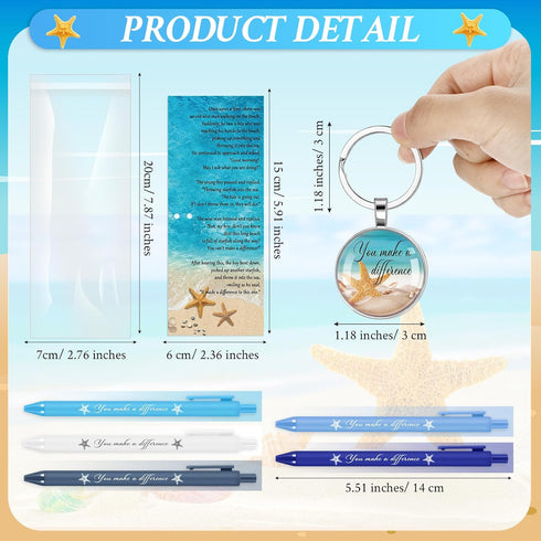 Sayglossy Bulk(30 Sets) Employee Appreciation Gifts Bulk Starfish Story Keychains You Make a Difference Ballpoint Pens