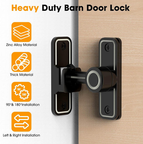 Sliding Barn Door Lock Hardware, 90 Degree Locks for Barn Doors, Flip Gate Latches for Barn, Garden, Bathroom, Outdoor, Garage, Window (Luminous Black) by MeBantoo