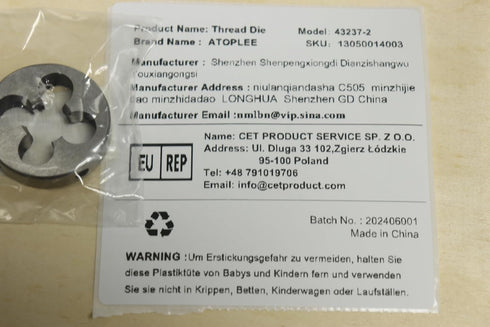 ATOPLEE M14 Metric Right Hand Thread Die, M14 X 1.5mm, 1pc