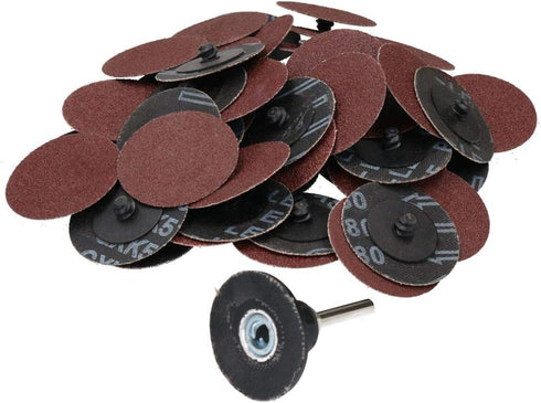 AB Tools 50mm 100pc 80 Quick Change Rubber Backing Pad Adapter + Grit Sanding Pads