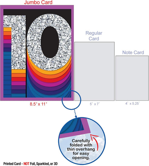 The Best Card Company Jumbo 10th Milestone Anniversary Congratulations Notecard w/Envelope, 8.5 x 11
