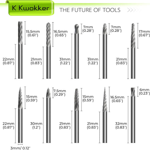 20PCS Tungsten Carbide Burr Set, 1/8 Shank Diamond Files for Dremel Rotary Drill, Metal Polishing and Wood Carving