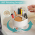 Desk Pen Pencil Holder with Drawer, 4 Slots 360-Degree Rotating Organizer, White Storage Caddy for Office School Home