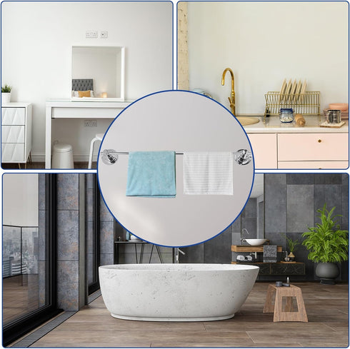 5 17-28 Inch SLIIMU Suction Cup Towel Bar for Shower with Hooks, Adjustable Stainless Steel Long Bathroom Wall