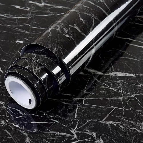 Yancorp Black Peel and Stick Wallpaper - Marble Counter Top, Self Adhesive Backsplash, Black Stripes (11.8" x 78.7")