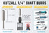 Kutzall Original Ball Nose Rotary Burr, 1/4" Shaft, Fine Wood Carving Bit for Bosch, DeWalt, Milwaukee