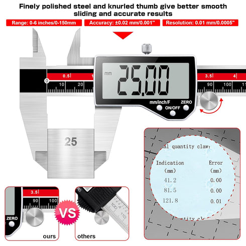 Inch/Millimeter/Fraction Digital Caliper Electronic Caliper Measuring Tool Precision Digital Vernier Caliper
