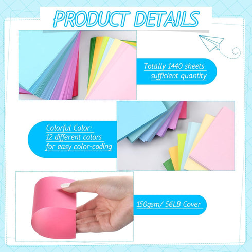 Ctosree 1440 Pcs Colored Index Card Blank Notecards, 4 x 6 Inch Flash Cards for Office School Supplies