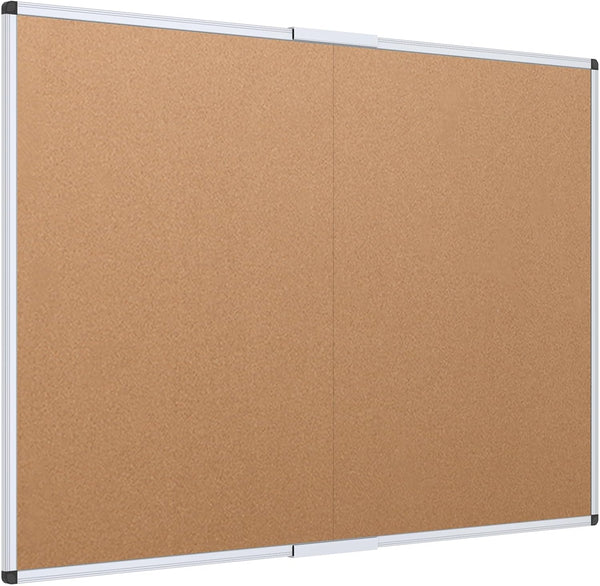 VIZ-PRO Foldable Cork Bulletin Board - 36 X 24 Inches with Silver Aluminium Frame