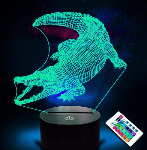 Jinnwell 3D Crocodile Night Light Lamp Illusion Night Light 16 Color Changing Table