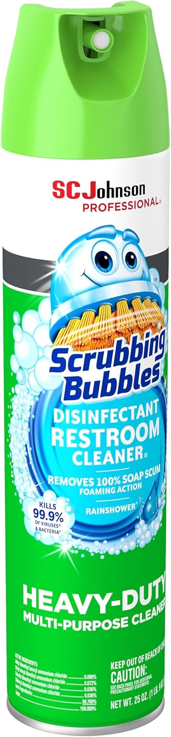 SC Johnson 25 Oz Scrubbing Bubbles Disinfectant Restroom Cleaner Ii, Rain Shower Scent, Aerosol Spray