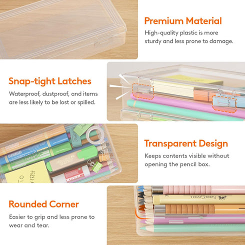 Lifewit Plastic Pencil Box with Snap-tight Lid, Large Capacity Hard Pencil Case, 2 Pack for Office Art Supply