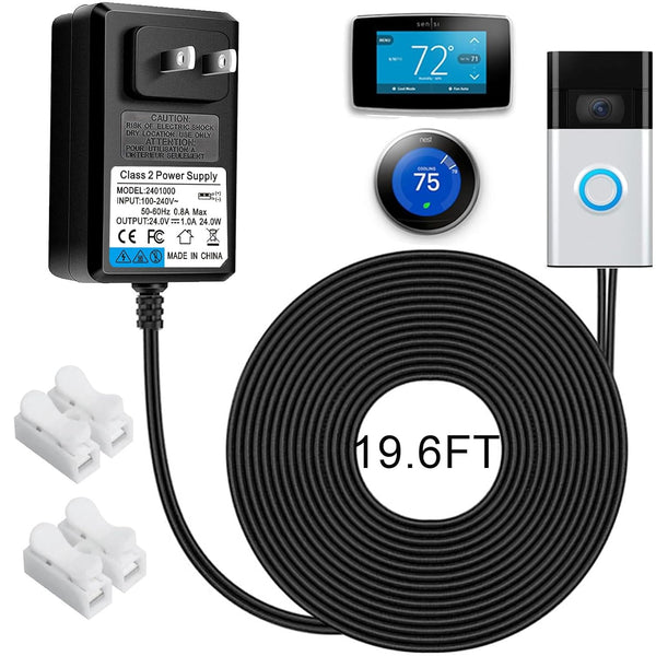 24V Doorbell Transformer 110V/120V AC to DC 24V Adapter with Connector for Ring Doorbell and LED Strip Light