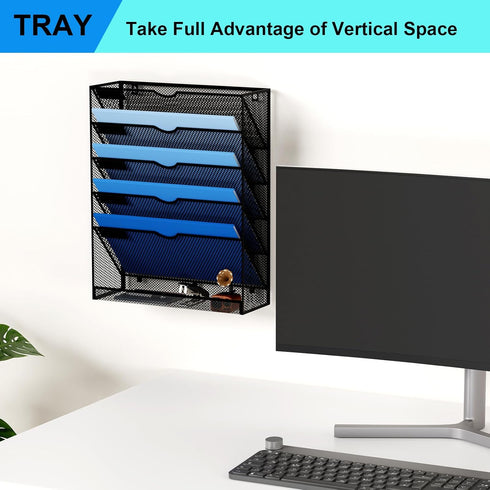 Wall Mounted File Organizer - 6 Tier Hanging Document Holder for Office Home, Black