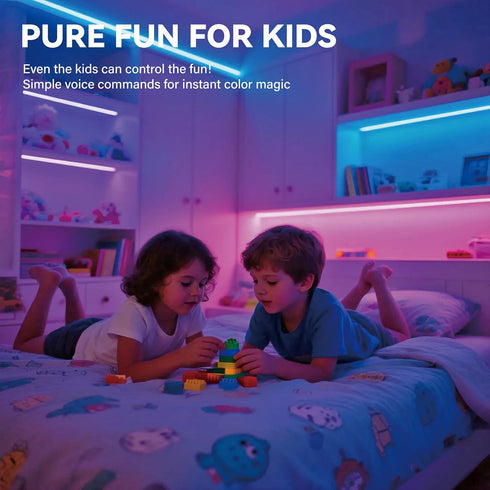 Dimmable 16.4ft AI Voice Activated Led Lights Strip, Indoor Kids Bedroom Night Lighting RGB IC, Multiple Color Changing